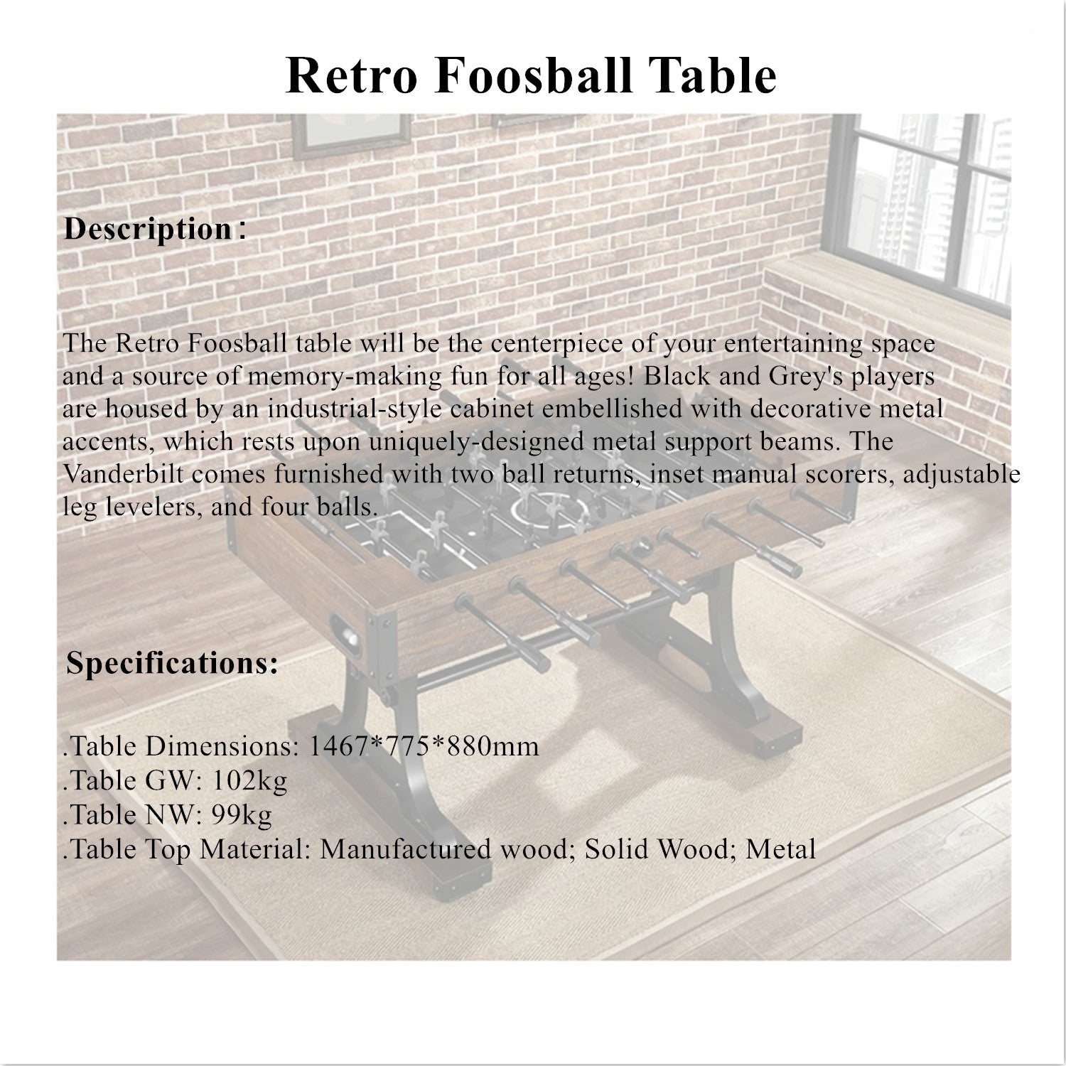5FT Retro Foosball Table|Premium Quality