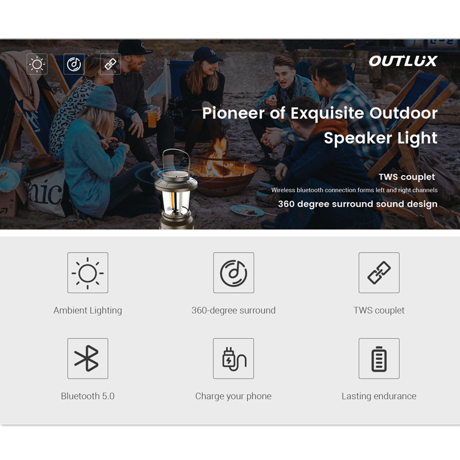 OUTLUX Bluetooth Speaker Camping Light-Black