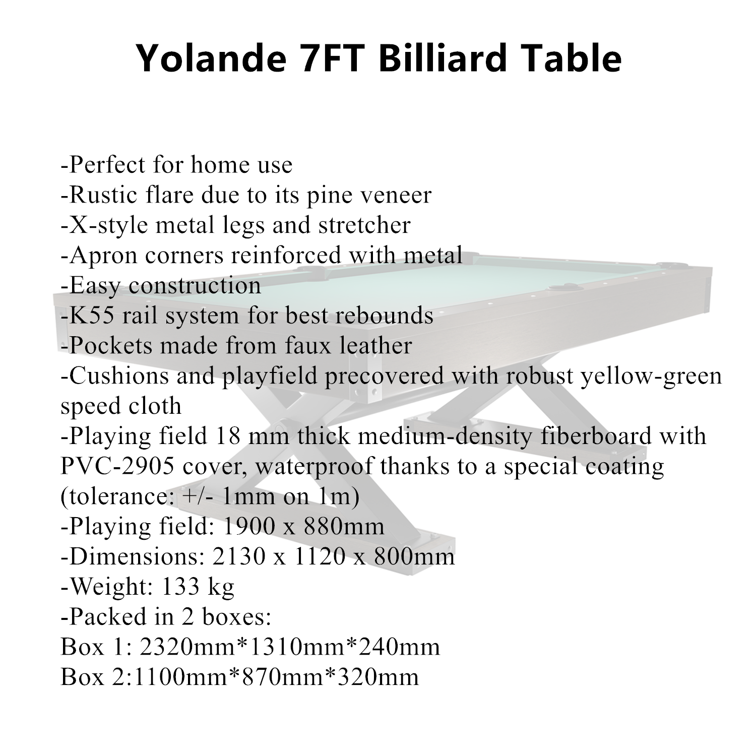 Yolande 7FT Billiard Table